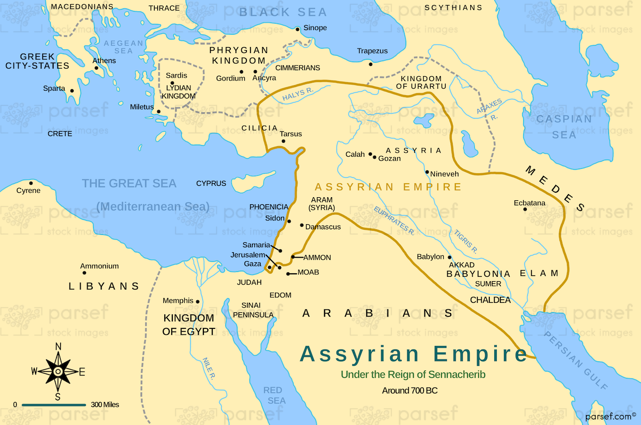 Assyrian Empire Under Sennacherib Bible Map | Free Bible Maps