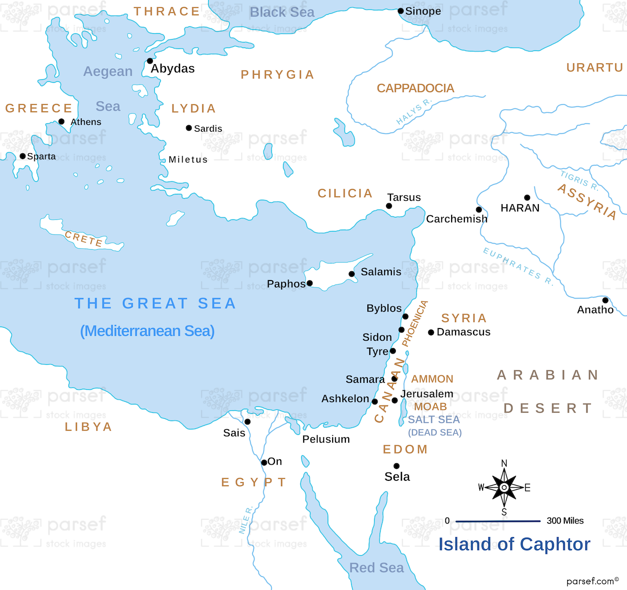 Deuteronomy Island of Caphtor Map bible map
