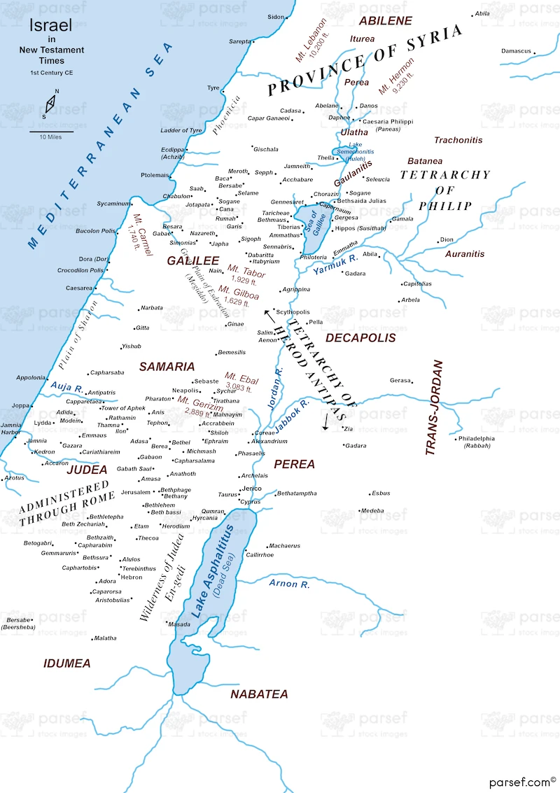 Israel in New Testament Times – 1st Century CE – Basic Map – 300Dpi ...