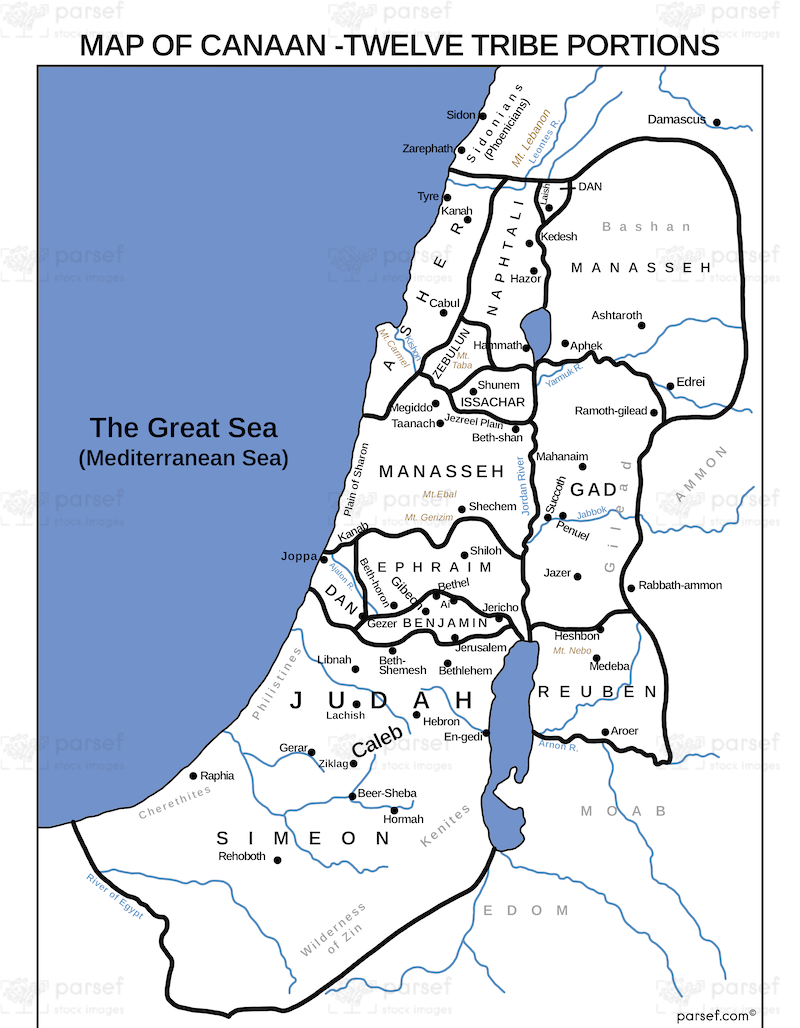 Canaan Twelve Tribe Portions Bible Map | Free Bible Maps