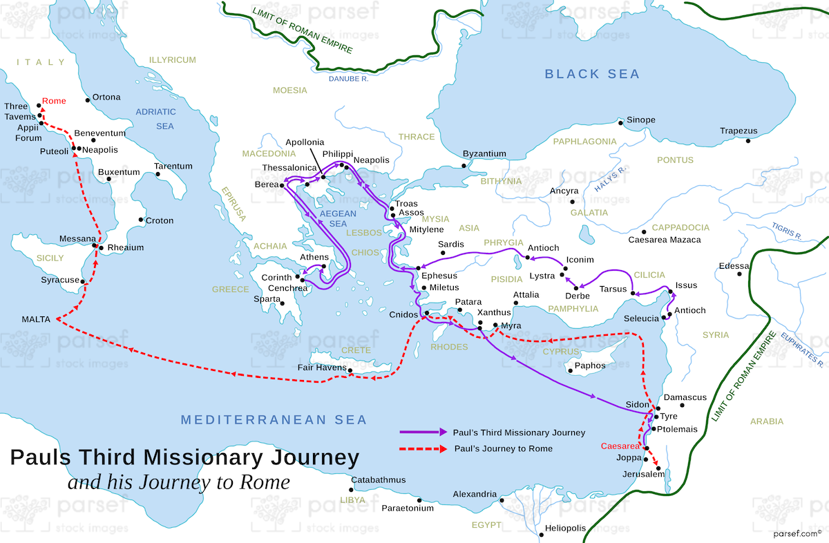 Acts Pauls Third Journey And Rome Bible Map Free Bible Maps 